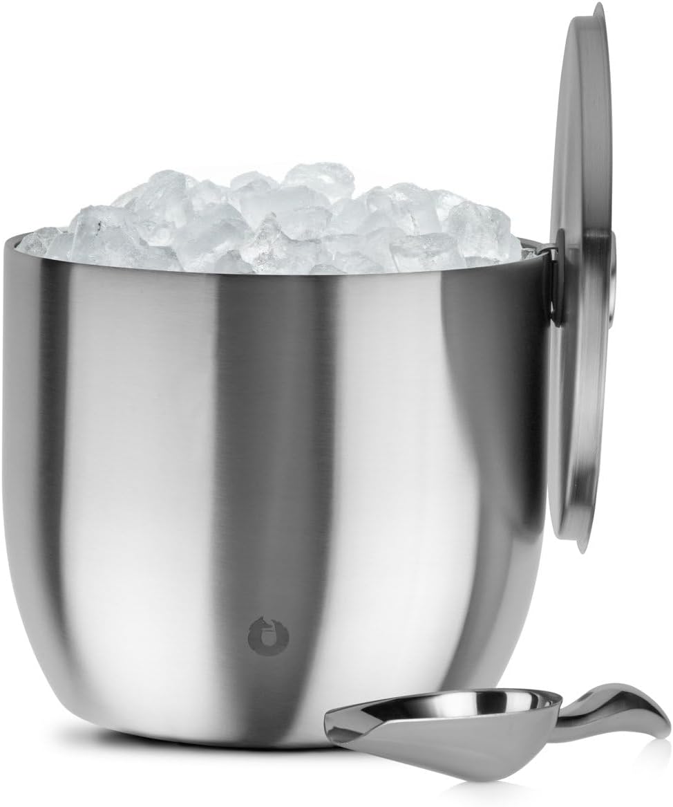 SNOWFOX XL Premium Vacuum Insulated Double Wall Stainless Steel Ice Bucket with Lid/Scoop, Bar Accessories, Large Elegant Party Bucket, Chills Several Bottles, Beautiful Entertaining Supplies, 7 Liter