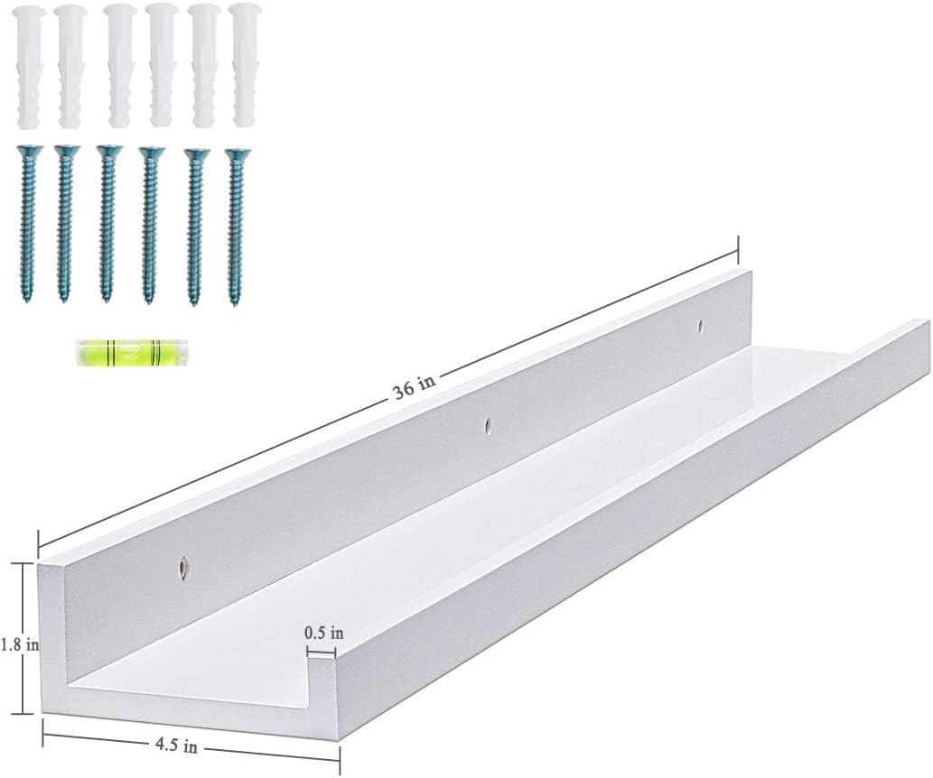 AZSKY Floating Picture Shelves Denver Modern Wall Mount – Long Narrow Picture Ledge - 36 Inch Set of 2 Mounting Hardware Included Pine