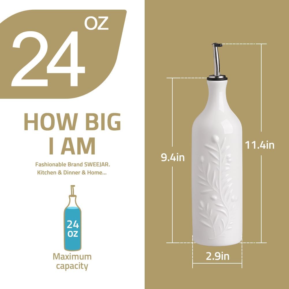 Sweejar Large Olive Oil Dispenser Bottle with Spout, 24 Oz Ceramic Oil Dispenser for Kitchen, Relief Opaque Cruet, Container for Cooking, EVOO, Vinegar, Pack of 1 (GradientOrange)