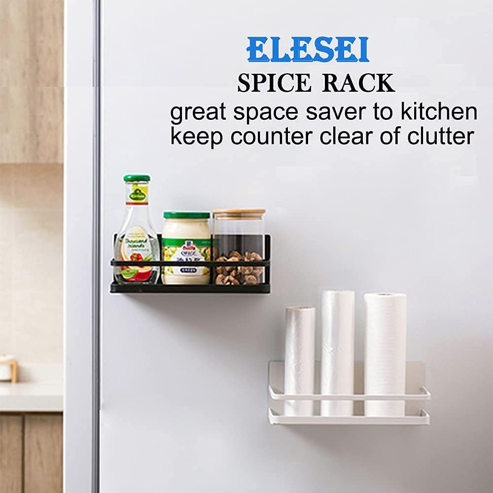 Magnetic Spice Rack Refrigerator Side Magnetic Spice Rack Kitchen Magnetic Shelf Magnetic Fridge Shelf Perfect Space Saver for Kitchen/Apartment 2 Pack (Black)