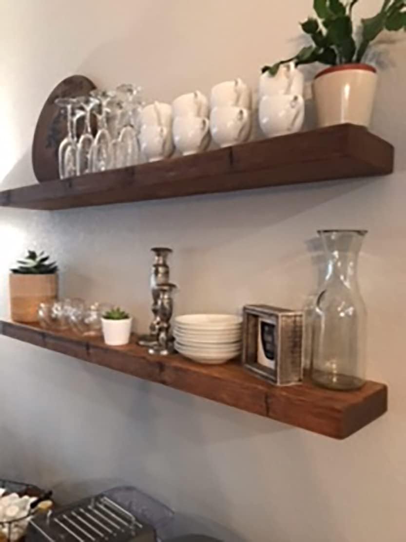 joelsantiques 48 Inch Wooden Floating Shelves for Wall - 48x9x2 in - Made of Natural Wood - Long Heavy Duty Rustic Wall Shelves for Bedroom - Perfect for Living Room, Kitchen - Medium Brown