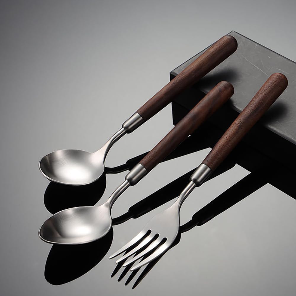 Flatware Set 36 Piece Walnut Handle Silverware Set for 9, 18/8 Stainless Steel Home Kitchen Cutlery Utensils Include Knifvs Forks and Spoons Tableware Set Durable Dishwasher Safe