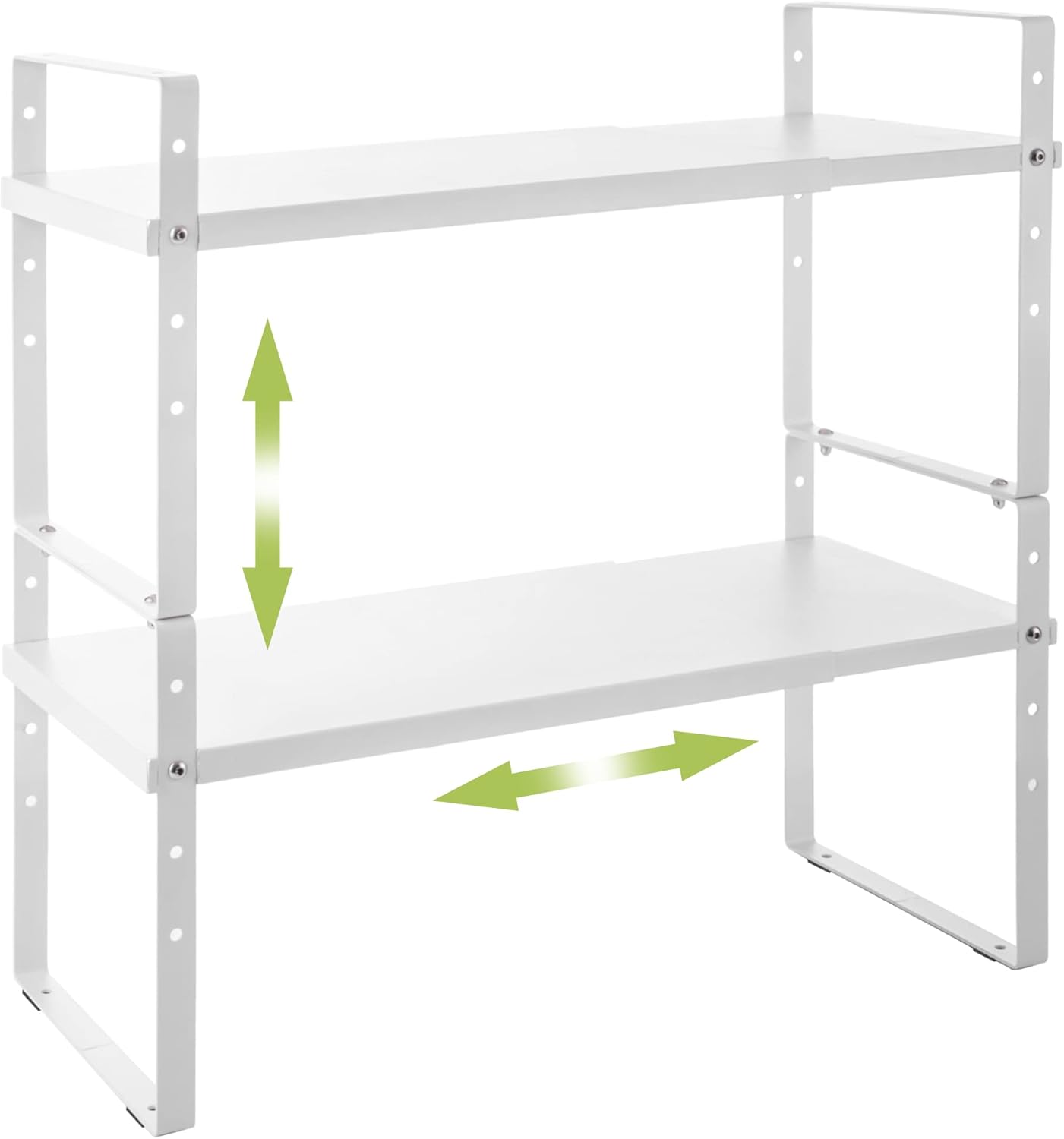 Expandable Cabinet Shelf Organizer Rack, Stackable Kitchen Counter Storage Shelves Stand, Adjustable Height Pantry Shelf Spice Rack (White, 2 Pack)