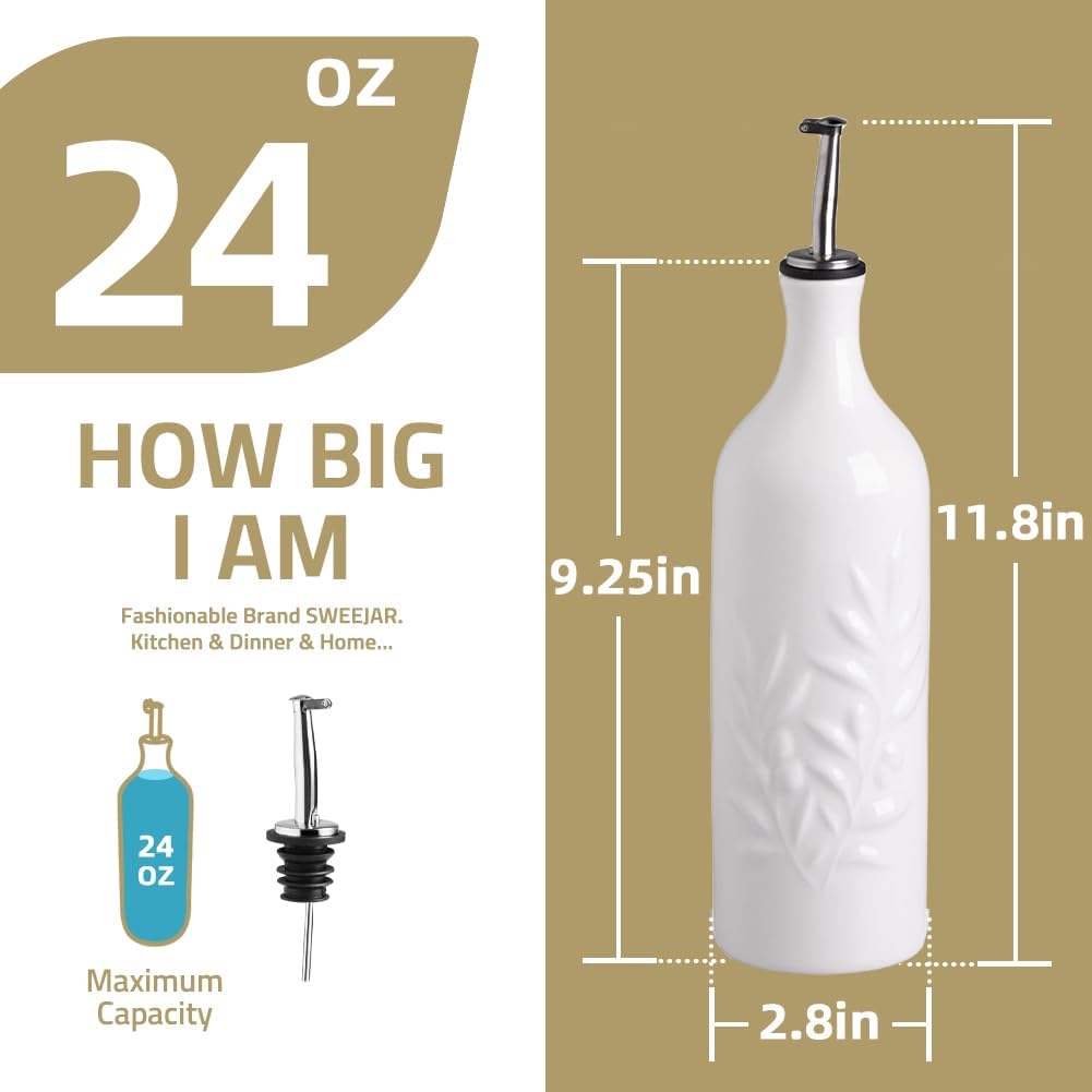 Sweejar Large Ceramic Olive Oil Dispenser Bottle, 24 Oz Relief Opaque Oil Cruet Protects Oil To Reduce Oxidation, Storage Vinegar, Soy Sauce, Coffee Syrup, Liquids, Set of 1 (Gradient Green)