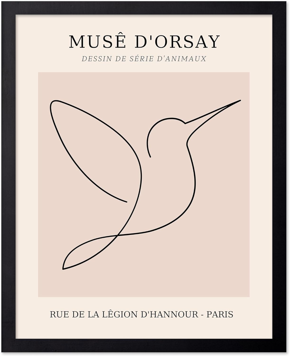 Poster Master Vintage Poster - Retro One Line Hummingbird Drawing Print - Bird Line Art - Minimal Gift for Him, Her, Animal Lover - Abstract Decor for Home, Office, 11x14 Black Framed
