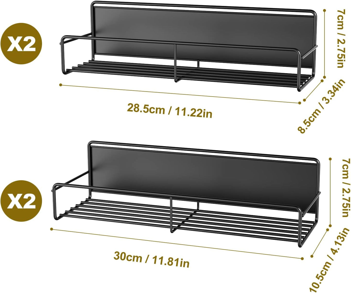4 Pack Magnetic Spice Rack for Refrigerator, Magnetic Shelf Fridge Organizer for Kitchen Storage, Black