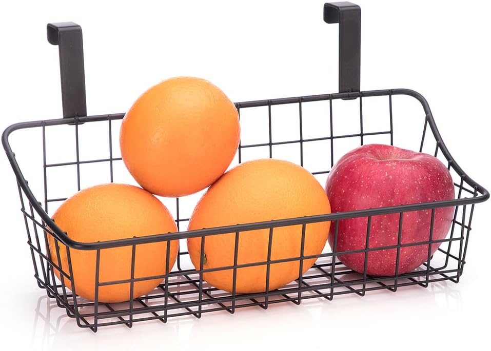 LeleCAT Cabinet Door Organizer Basket with hook Grid Storage Basket, Hang it behind a door or on a railing,BLack,4 Pack