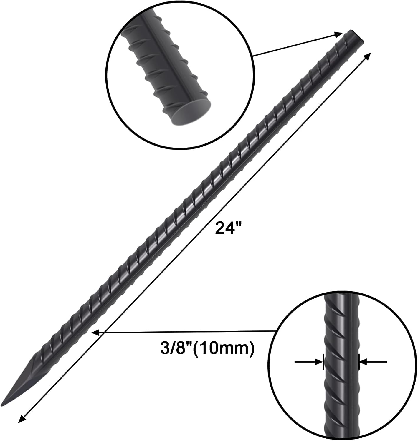 VVOKGO Rebar Stakes 24 Inch Ground Straight Concrete Form Stakes Heavy Duty (50pcs), 3/8" Diameter Metal Steel Spikes Anchors with Chisel Point End for Plant Support, Garden Border,Landscape Edging