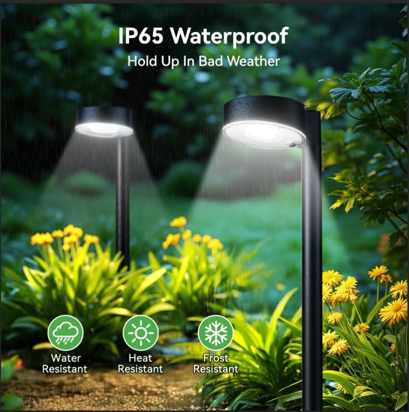 4 Pack Solar Pathway Lights Outdoor, 12 Brighter LED Solar Lights Outdoor Waterproof, Up to 12 Hrs Modern Path Light for Yard Garden Walkway Driveway Lawn, Cool White
