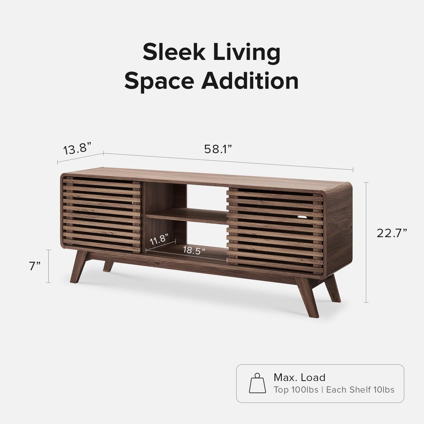 mopio Ensley TV Stand, Mid Century Modern for 55/60/65 inch TV, Farmhouse TV Stand, Entertainment Center with Storage, TV and Media Consol for Living Room (Walnut, 59" Tall)