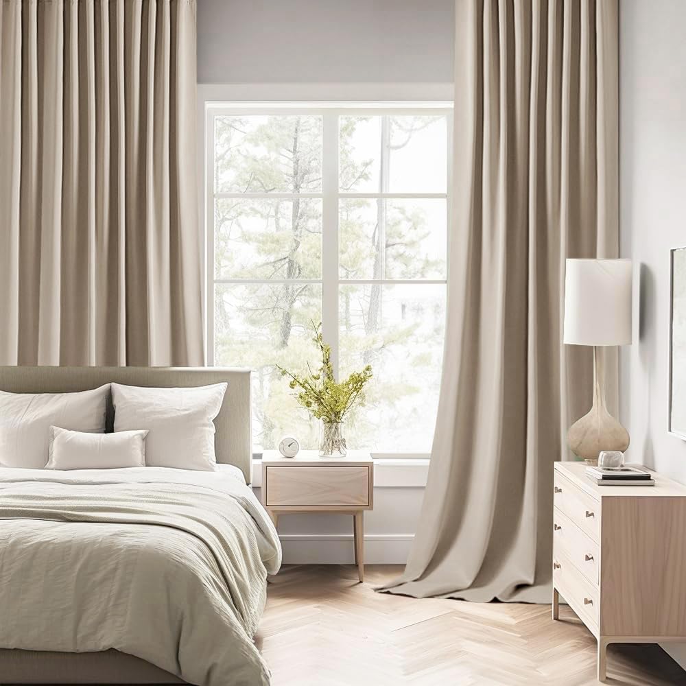 MIULEE Taupe Back Tab Blackout Curtains 84 Inch Length 2 Panels Set for Living Room Bedroom Privacy, Rod Pocket/Pinch Pleat Thermal Insulated Room Darkening Pleated Light Blocking Drapes