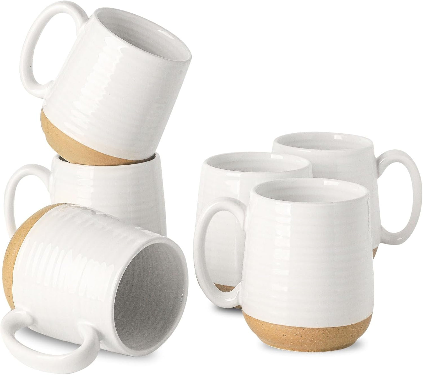 Hasense Porcelain Coffee Mugs Set of 6, 15 Ounce Large Ceramic Coffee Cups Set with Handle for Latte, Tea, Cocoa and Hot Chocolate, White Coffee Mugs for Men and Women, Microwave Safe
