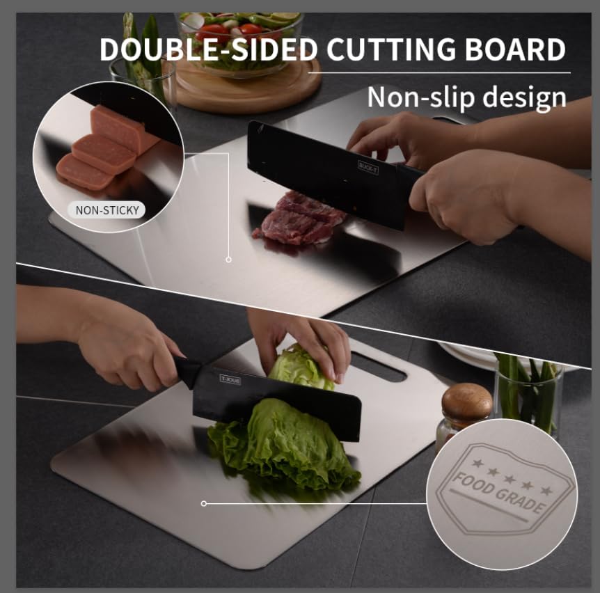 Katuchef Titanium Cutting Board 2025 New Upgrade Pure Titanium Cutting Boards for Kitchen Double Sided Cutting Boards Non Toxic,Hygiene Durable Chopping Board Suitable for Dishwasher Safe(M+L)