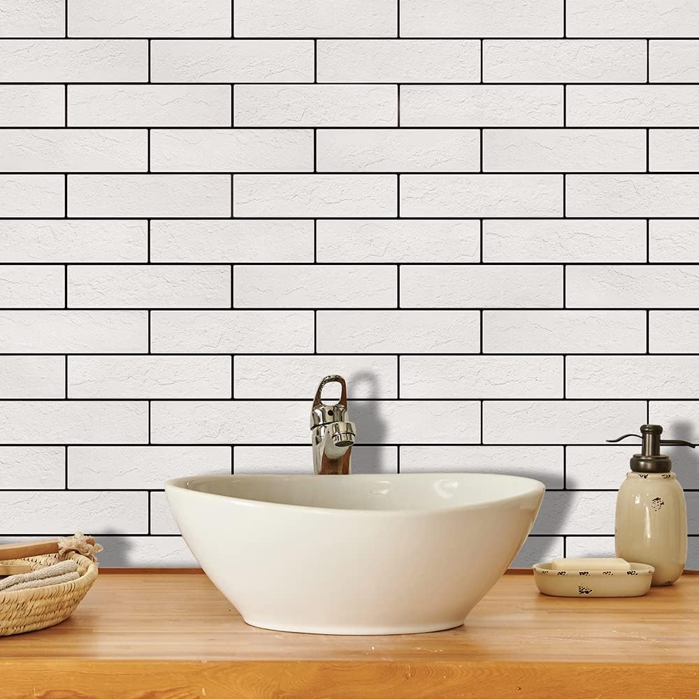 Vintage Faux Brick Wall Tiles, 3D Thin Brick Veneers for Bedroom, Bathroom, Kitchen, Fireplace and Fence Wall Panels (100, White)