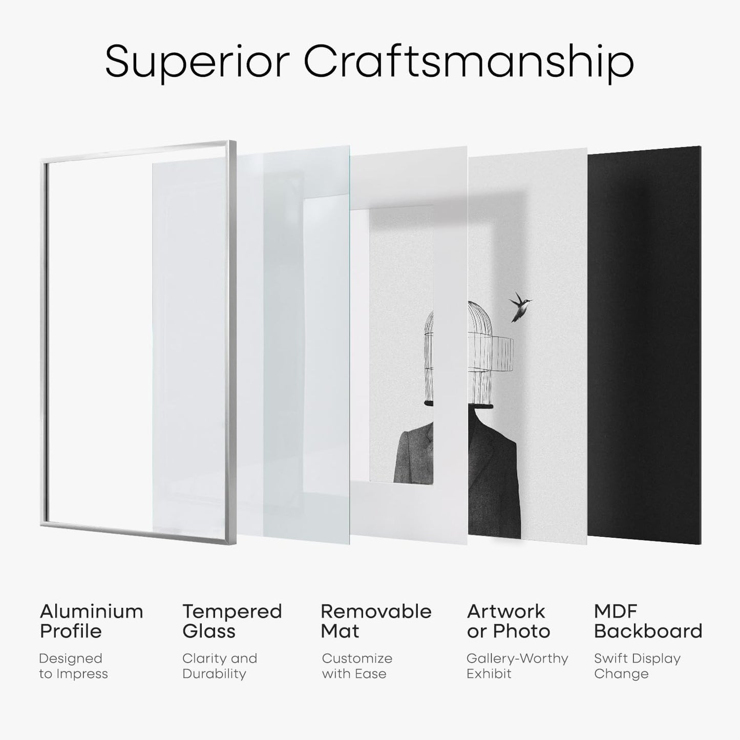 Homeforia 20x28 Picture Frame Silver, High End Metal 20 x 28 Poster Frame with Mat 14 x 22 for Photo, 20x28 Silver Frames Matted to 14x22 Print, 28x20 Hanging Frame, Tempered Glass, Wall Kit, Set of 1