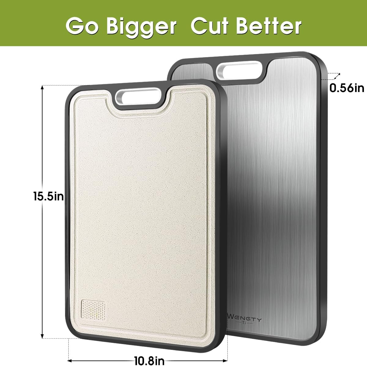 Titanium Cutting Boards for Kitchen, Double Sided Food-Grade Pure Titanium&Wheat Straw PP, Non-Toxic, Non-Slip, Dishwasher Safe, Ideal for Meat, Vegetables, Fruit 15.8 x 11''