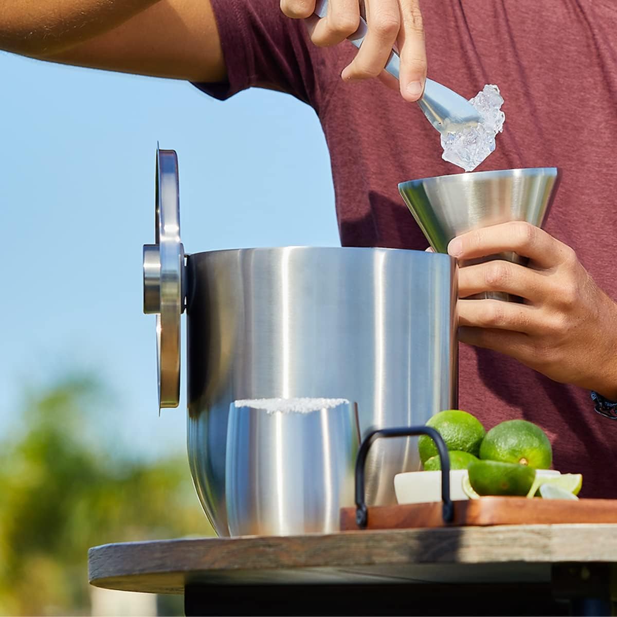 SNOWFOX Premium Vacuum Insulated Stainless Steel Ice Bucket with Lid/Tongs, Non-Rubber Bottom, Home Bar Accessories, Bartending Ice Buckets for Parties, Outdoor Entertaining Supplies, 3L, Steel