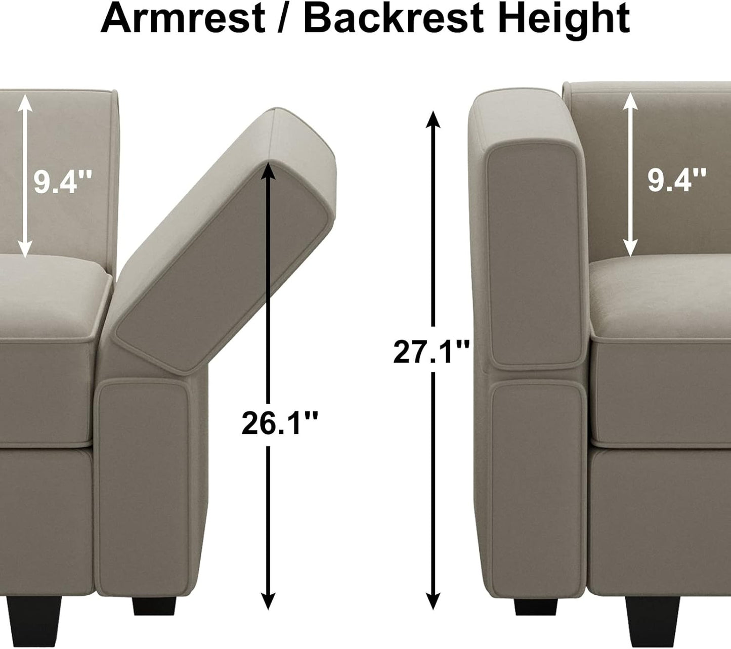 Belffin Modular Sectional Sofa with Reversible Chaises Velvet U Shaped Sectional Couch with Storage Seat Grey
