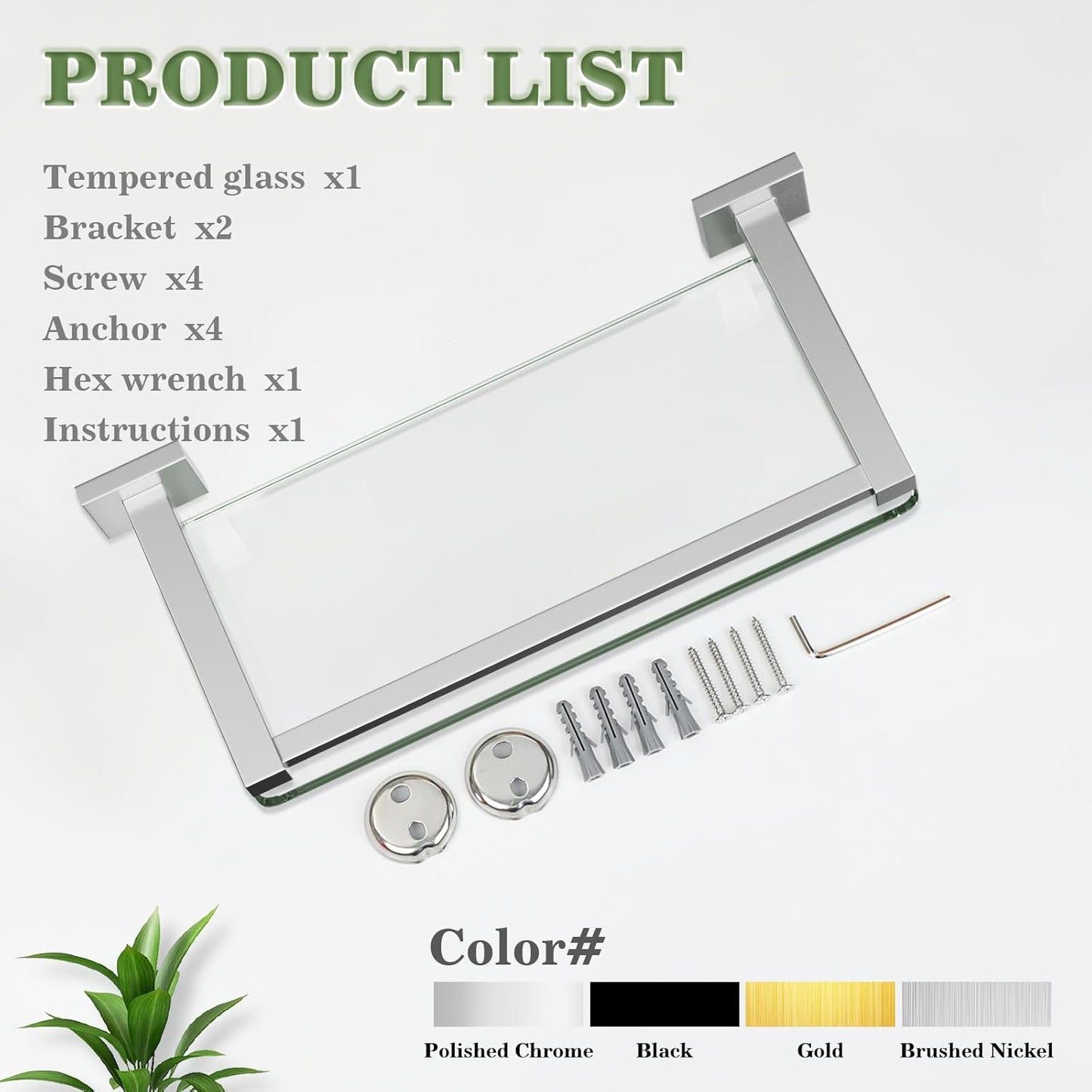 Alise Glass Shelves for Bathroom Wall, Tempered Glass Bathroom Shelf Wall Mounted, Modern Space Saving Floating Shelves 12 inch, Brushed Nickel
