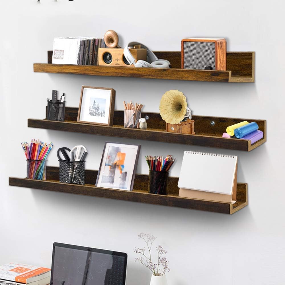 Giftgarden 36 Inch Large Floating Shelves for Wall Set of 3, Rustic Picture Ledge Wall Shelf for Bedroom Kitchen Bathroom Living Room Nursery Display, 3 Different Sizes