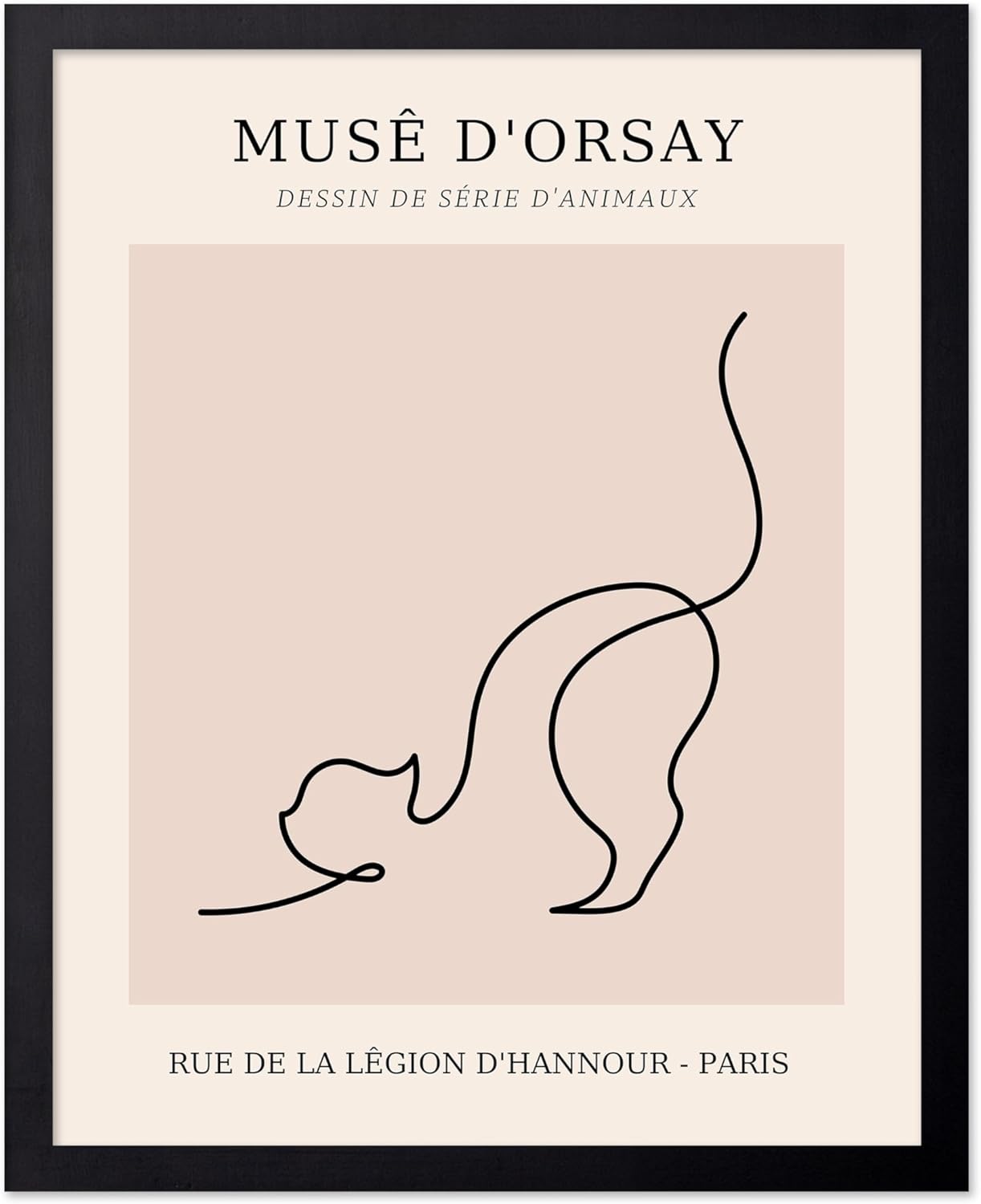 Poster Master Vintage Poster - Retro One Line Cat Drawing Print - Cat Art - Minimal Gift for Men, Women, Animal Lover - Abstract Wall Decor for Home, Office, Bedroom, 11x14 Black Framed