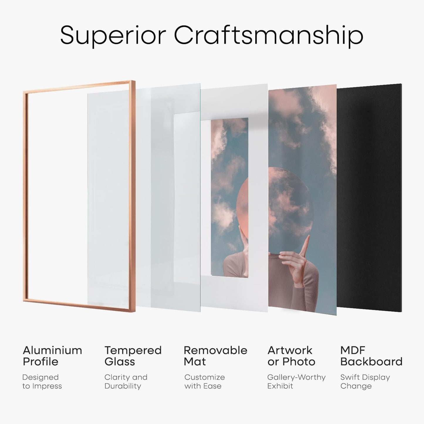Homeforia 11x14 Picture Frame Rose Gold, High End Metal 11x14 Wall Hanging Frame with Mat 8x10, 11 x 14 Poster Frame Matted to 8 x 10 inch Photo, 11by14 Thin Frames, Tempered Glass, Wall Kit, Set of 1