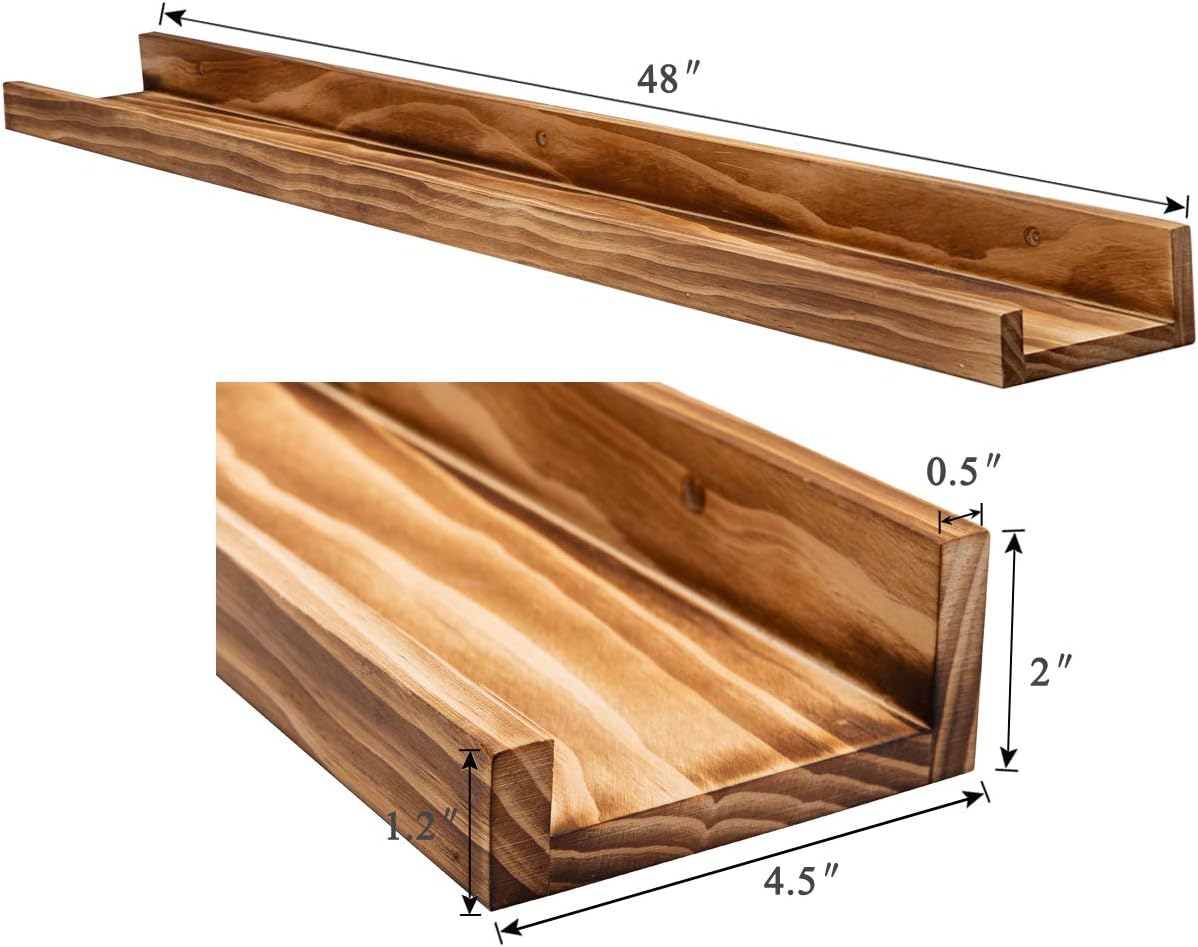 AZSKY 48 Inches Long Wood Photo Picture Ledge Shelf with Lip Floating Shelves for Nursery Books Set of 2 Rustic Wall Shelf for Kids Bedroom Office Bathroom Living Room Frames