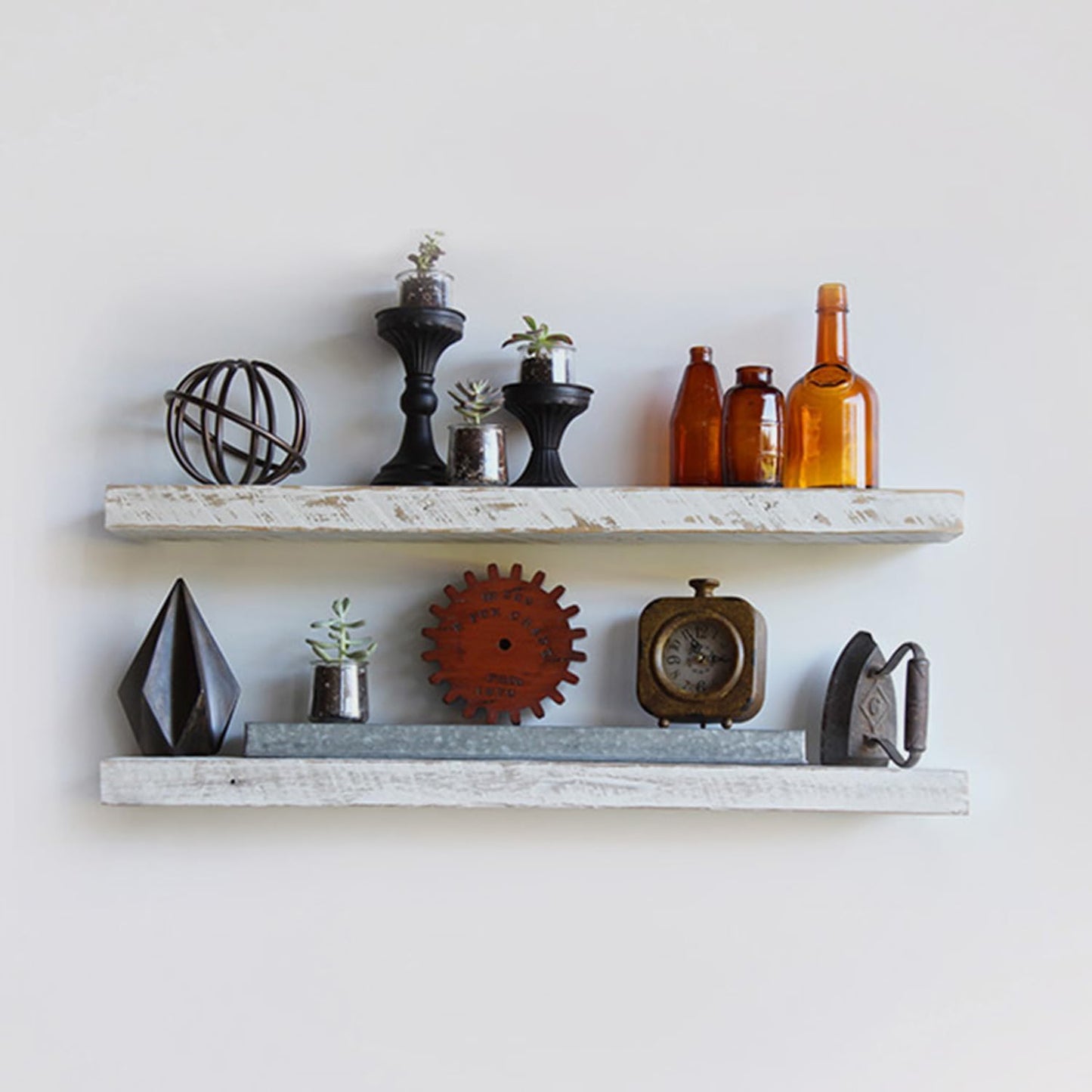 Urban Legacy Reclaimed Barnwood Planks | Floating Shelves for Wall w/Flush Mount Shelf Bracket Set Included | Set of 2 (White Wash, 18"x 7"x 2")
