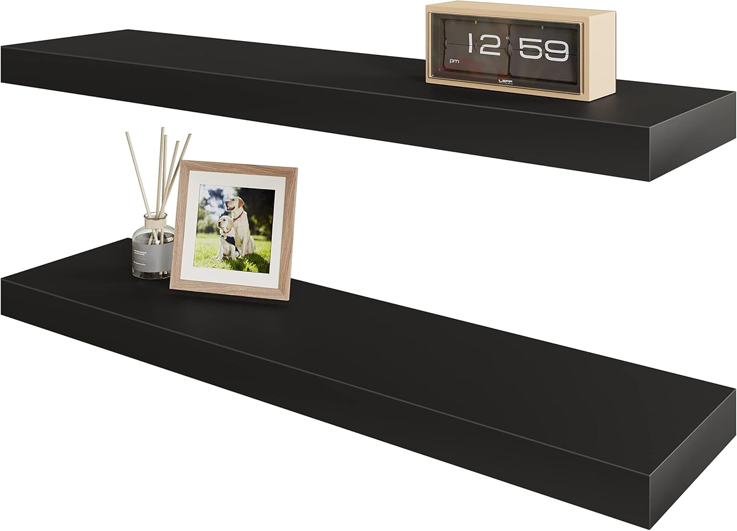 BAMEOS Floating Shelf,Wall Shelf,Decor Wall Mounted Shelves,Hanging Shelf Set L24xW6 for Bathroom Kitchen Living,Kitchen,Room Bedroom Storage,Black