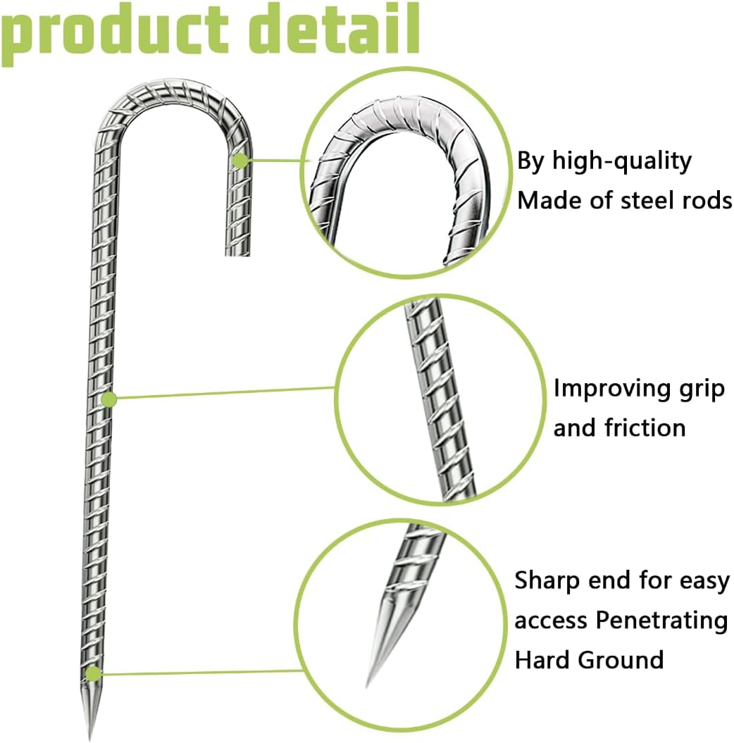 J-Hook-Rebar-Stakes-12 Inch, Ground Stakes Heavy Duty Rebar Stakes for Camping 50pcs Rebar Stakes Rust Proof Coated Metal for Flower Gardens Dog Fence Camping Tents Chicken Coop