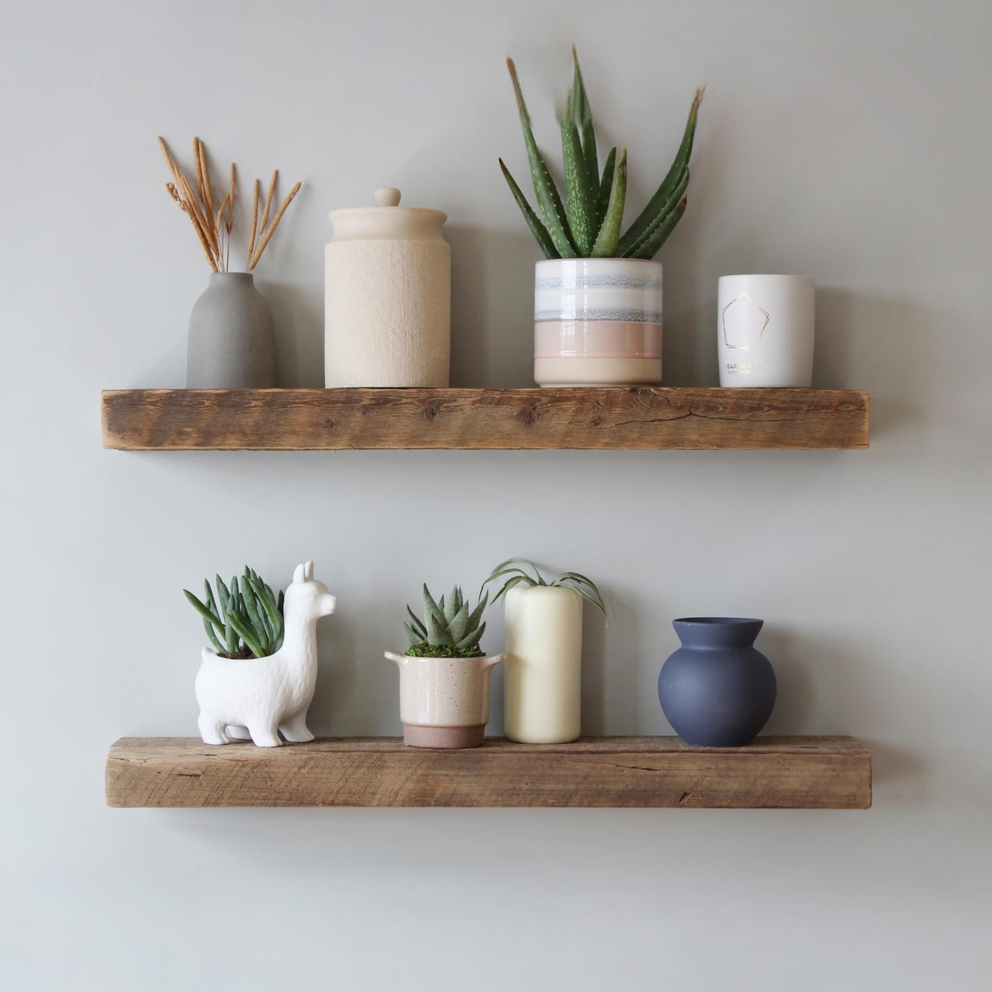 Urban Legacy Reclaimed Barnwood Planks | Floating Shelves for Wall w/Flush Mount Shelf Bracket Set Included | Set of 2 (Natural, 40"x7"x 2")