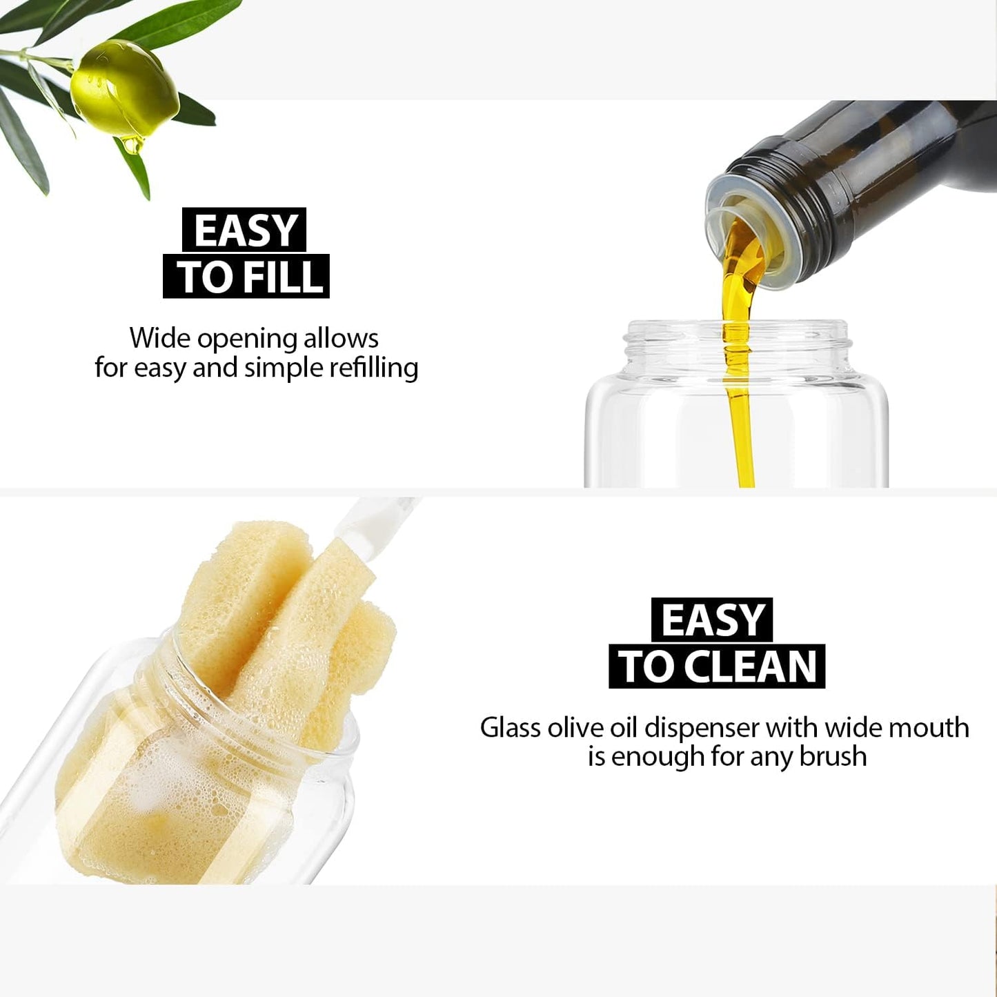 Aelga Soy Sauce Dispenser, 7oz Non-Drip Spout Oil and Vinegar Dispenser with Auto Flip Cap, Glass Oil Cruet for Kitchen Cooking