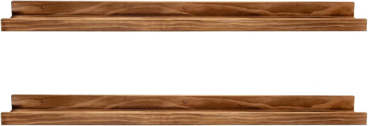 AZSKY 24" Floating Wall Ledge Shelf Wood Picutre Shelf Wall Mounted Nursery Kids Bookshelf Spice Rack Bathroom Storage Shelves Display Organizer Set of 2