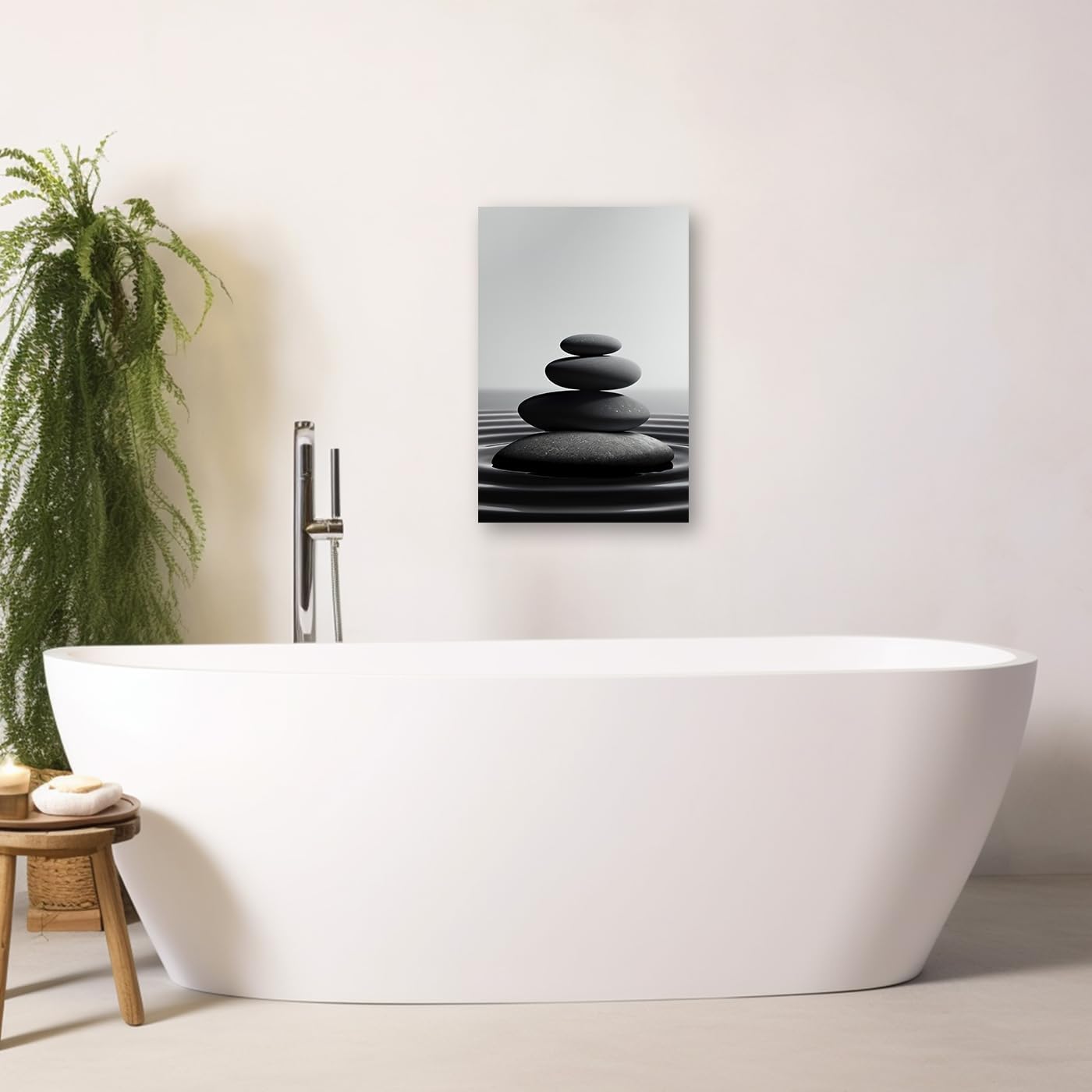 DOARTDO Zen Stone Canvas Wall Art Black and White Spa Stones Picture Print Modern Meditation Spirit Bathroom Decor Frame (12.00" x 18.00", Zen Stone - 1)