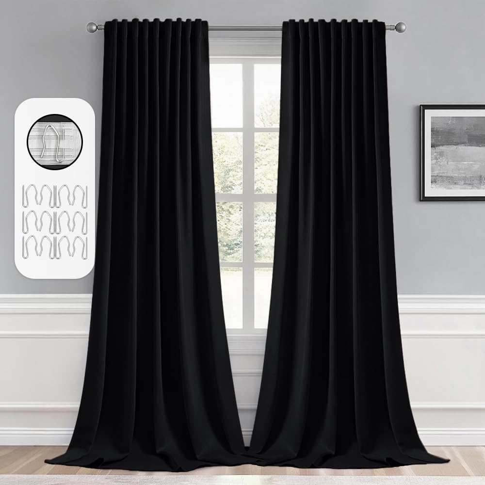 MIULEE Black Back Tab Blackout Curtains 98 Inch Length 2 Panels Set for Living Room Bedroom Privacy, Halloween Rod Pocket/Pinch Pleat Thermal Insulated Room Darkening Pleated Light Blocking Drapes