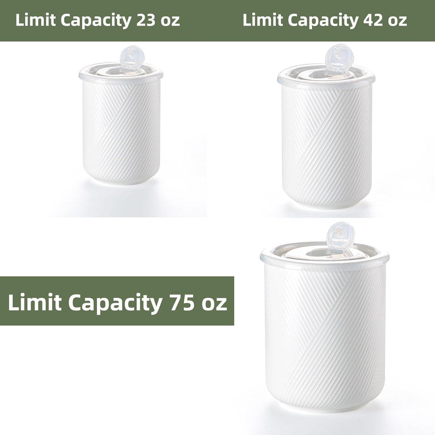 Food Storage Containers with Airtight Lids: Ceramic Canister Sets for Kitchen Countertop - Porcelain Jar for Coffee Tea Flour Sugar Rice Cookies Candy - White (23+42+75 oz)