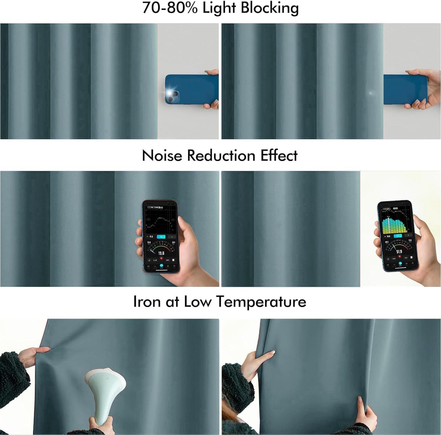 MIULEE Greyish Blue Back Tab Blackout Curtains 102 Inch Long 2 Panels Set for Bedroom, Rod Pocket/Pinch Pleated Thermal Insulated Living Room Darkening Light Blocking Floor to Ceiling Drapes