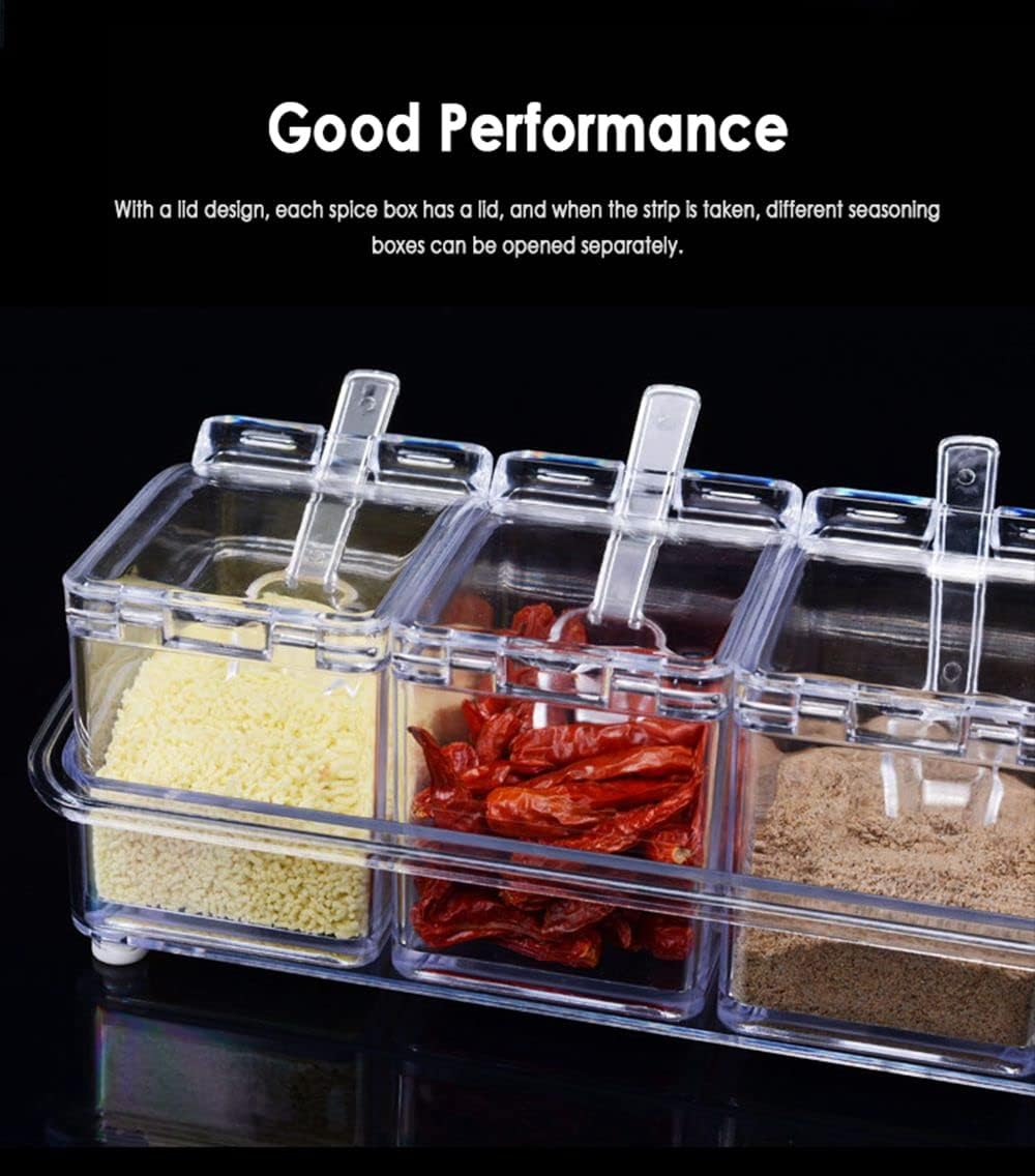 Clear Seasoning Box - 4 Piece Acrylic Spice Storage Container storage Tool for Kitchen Herb Spice Tools Gadgets-Cruet with Lid and Spoon