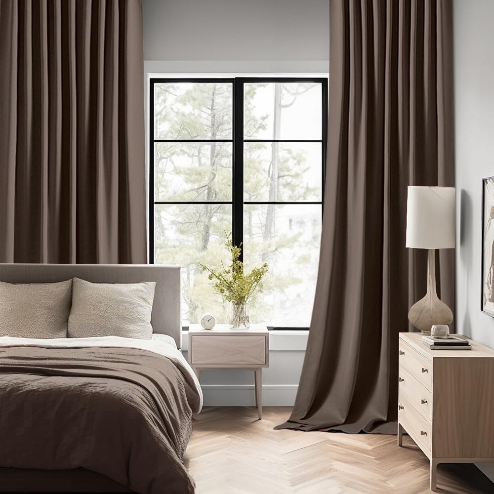 MIULEE Chocolate Brown Back Tab Blackout Curtains 84 Inch Length 2 Panels Set for Living Room Bedroom Privacy, Rod Pocket/Pinch Pleat Thermal Insulated Room Darkening Pleated Light Blocking Drapes