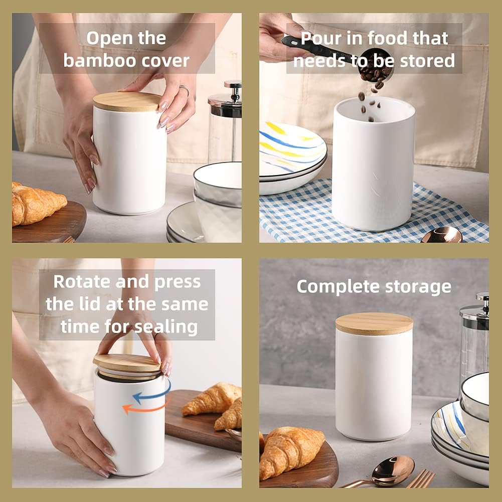 Sweejar Ceramic Kitchen Canister Sets, Porcelain Container for Countertop, Heavy Food Storage Jars with Airthight Seal Bamboo Lid, Servering for Sugar, Coffee Beans, Tea Leaves, Pack of 4（Jade）