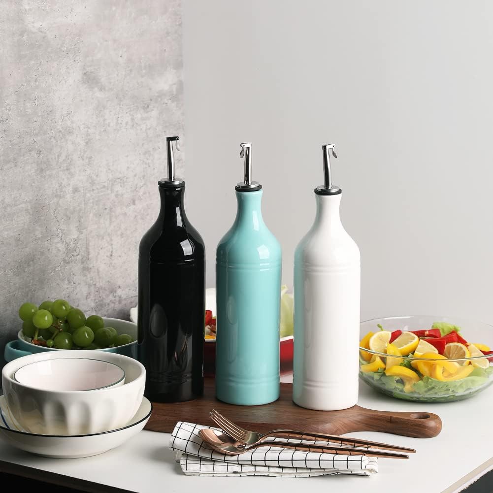 Sweejar Large Ceramic Olive Oil Dispenser Bottle, Opaque Oil Cruet Protects Oil to Reduce Oxidation, Suitable for Storage Oil, Vinegar, Soy Sauce & Other Liquids, Pack of 1, 24 Fl Oz (Turquoise)