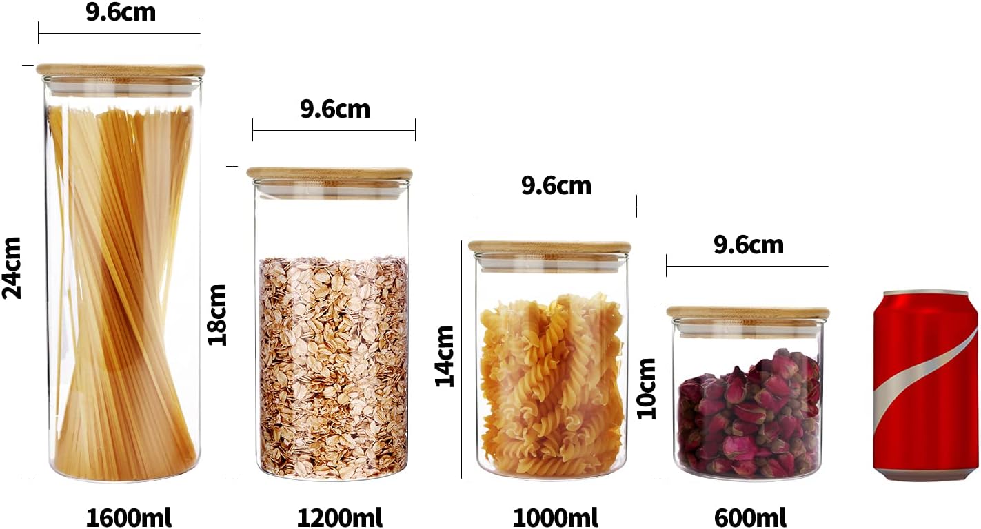 SIXAQUAE Glass Food Storage Containers Jar Stainless Steel Lids 600ml Airtight Canister Organization Sets Stackable…
