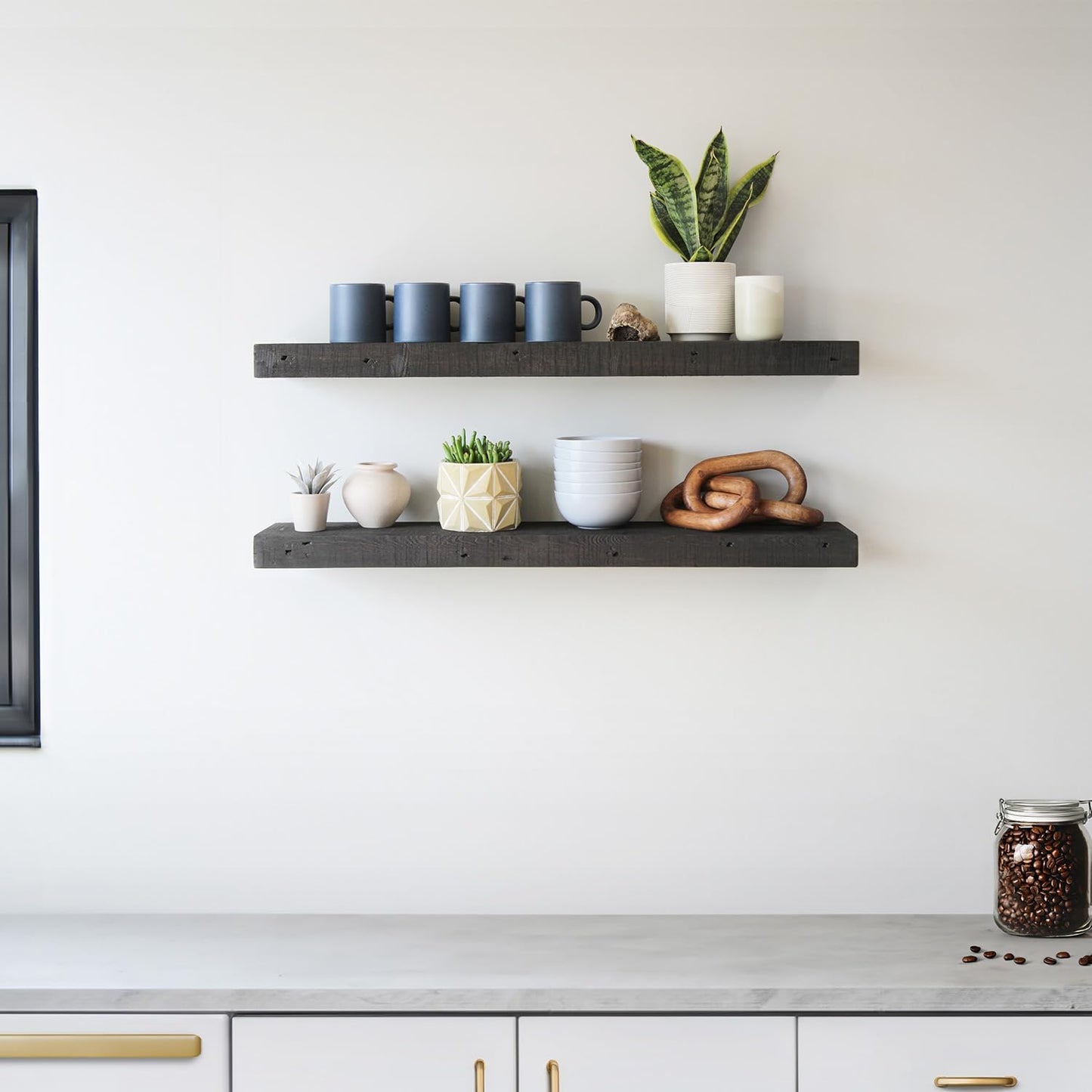 Urban Legacy Reclaimed Barnwood Planks | Floating Shelves for Wall w/Flush Mount Shelf Bracket Set Included | Set of 2 (Coffee Bean, 48" x 4.5" x 2")