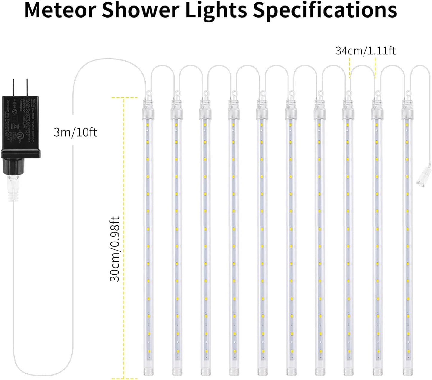 【4 Pack】 Christmas Meteor Shower Rain Lights 12inch, Totally 40 Tube 960 LEDs Icicle Lights Outdoor Raindrop Light for Xmas Halloween Wedding Party Tree Holiday Decoration, Warm White