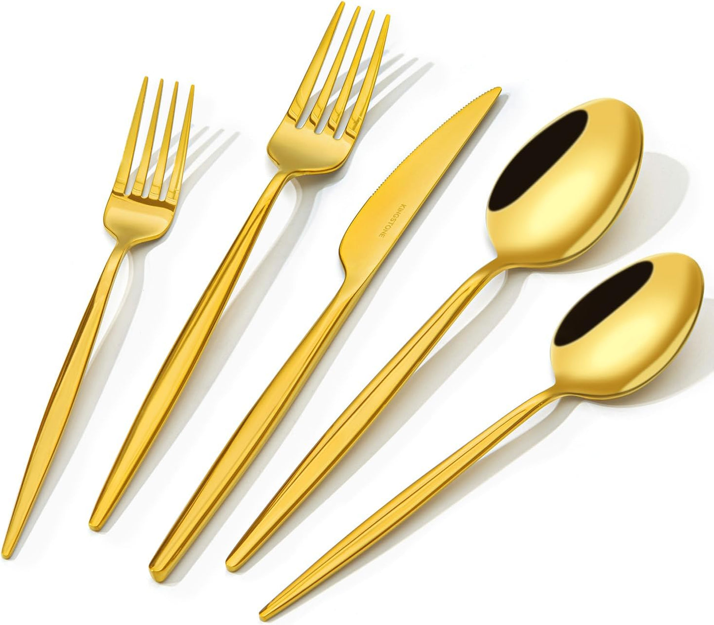 KINGSTONE Silverware Set, 40-Piece Flatware Set Cutlery Set Premium 18/10 Stainless Steel, Tableware Include Forks Knives Spoons for Home Kitchen Restaurant Wedding, Dishwasher Safe, Gold