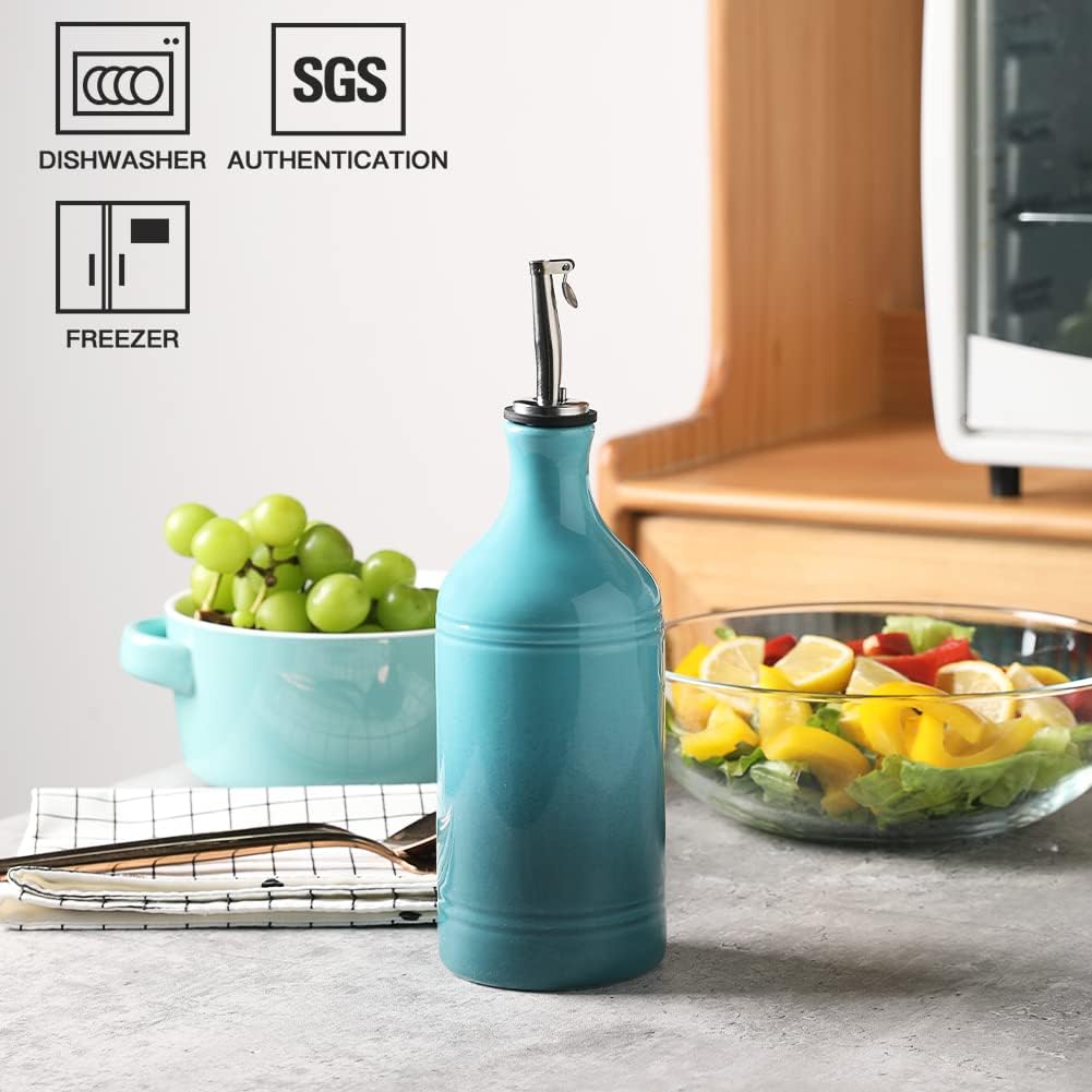 Sweejar Ceramic Olive Oil Dispenser Bottle, Opaque Oil Cruet Protects Oil to Reduce Oxidation, Suitable for Oil, Vinegar, Coffee Syrups & Other Liquids, Pack of 1, 15.5 Fl Oz (Gradient Blue)
