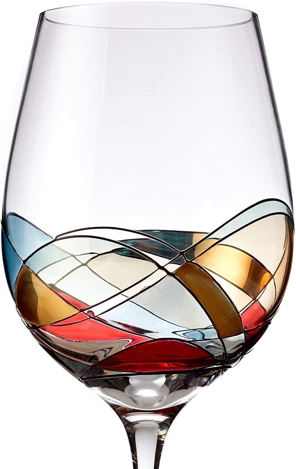 Bezrat Wine Glasses Hand Painted - Set of 2 - Women Wine Gift - Wine Lover Glass - Beautiful Glassware Gifts Ideas for Women Inspired by 'Duomo di Milano' Mothers Day - 12 oz (Red)