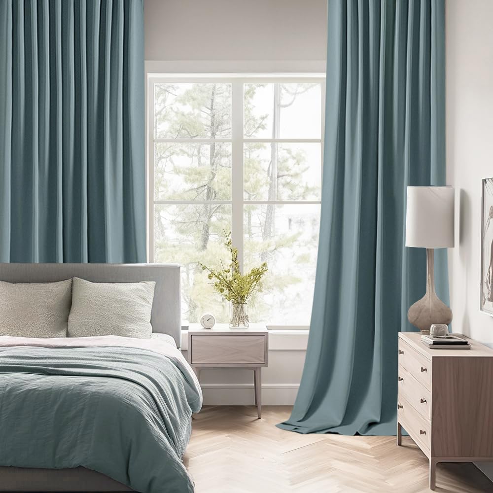 MIULEE Greyish Blue Back Tab Blackout Curtains 120 Inch Long 2 Panels Set for Bedroom, Rod Pocket/Pinch Pleated Extra Long Thermal Insulated Living Room Darkening Light Blocking 10FT Drapes
