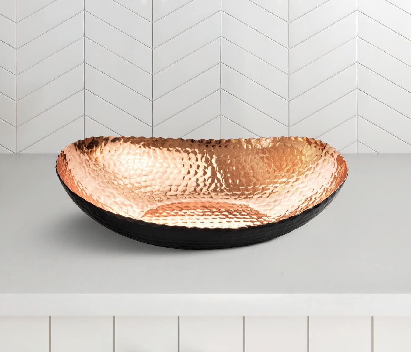 Monarch Abode Hand Hammered Decorative Bowl, 12.75-Inch Black and Copper Plated – Key Bowl for Entryway Table, Catch All, Decorative Fruit Basin, Key Holder, Bowls for Home Decor
