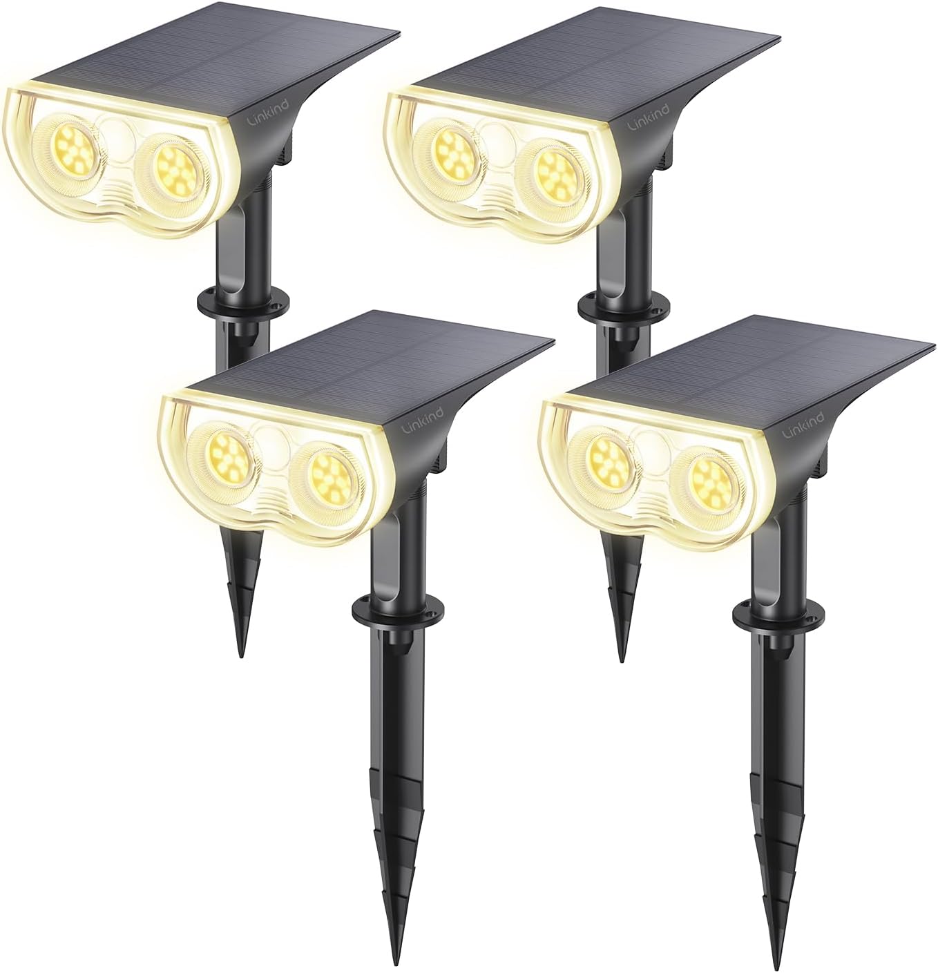 Linkind Solar Lights Outdoor Waterproof IP67, StarRay Dusk-to-Dawn Outdoor Solar Lights, 3 Lighting Modes Solar Spot Lights Outdoor for Garden, Yard, Landscape (Warm White, 4 Pack)